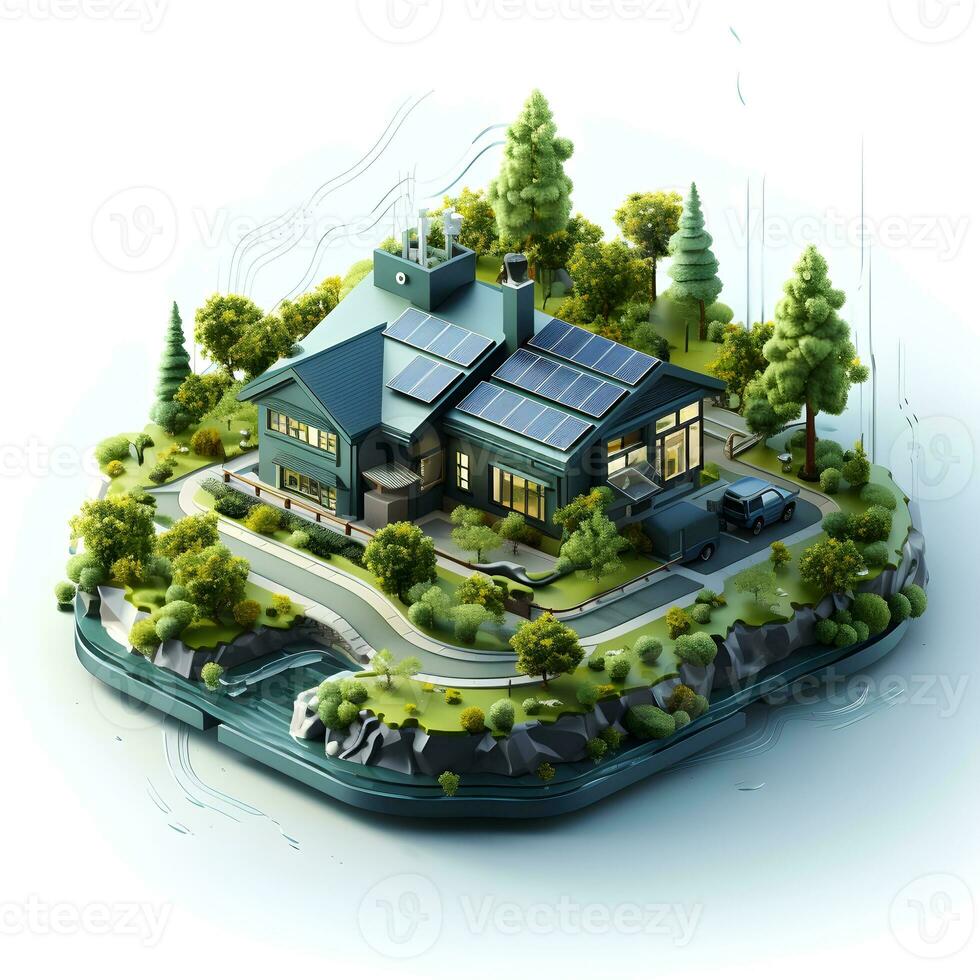 isometric architecture eco sustainable environment building with ecology sustainability generative AI. photo