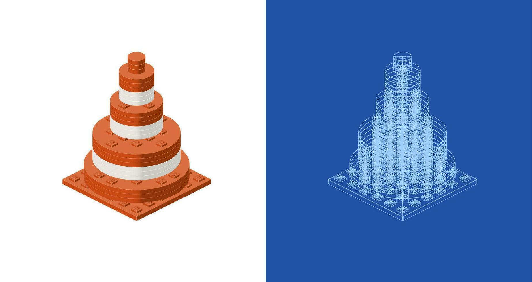 Concept with traffic cone in isometric style for print and decoration. Vector illustration.
