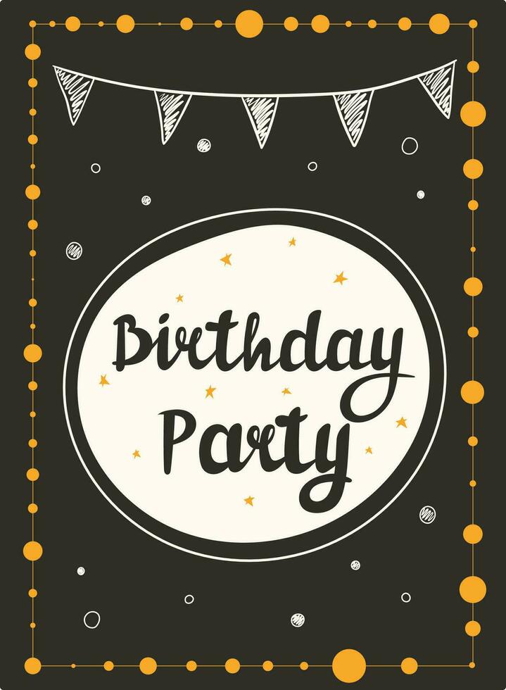 Funny cartoon gift card or banner Happy Birthday Party. Vector text lettering.