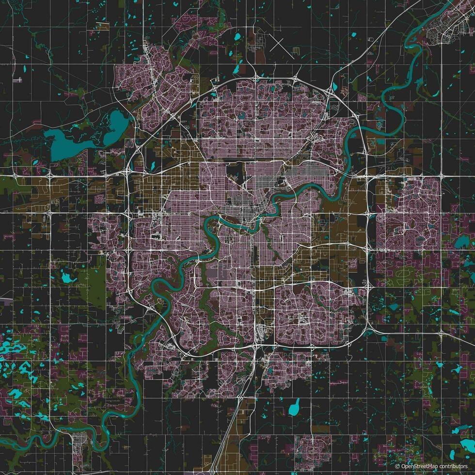 Vector city map of Edmonton, Alberta, Canada