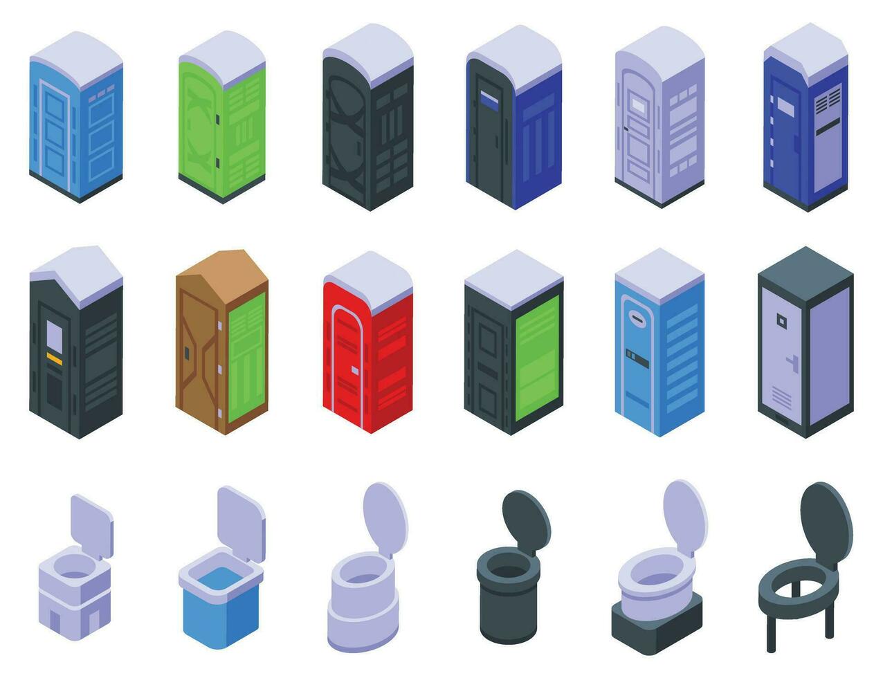 Portable toilet icons set isometric vector. Wc potty vector