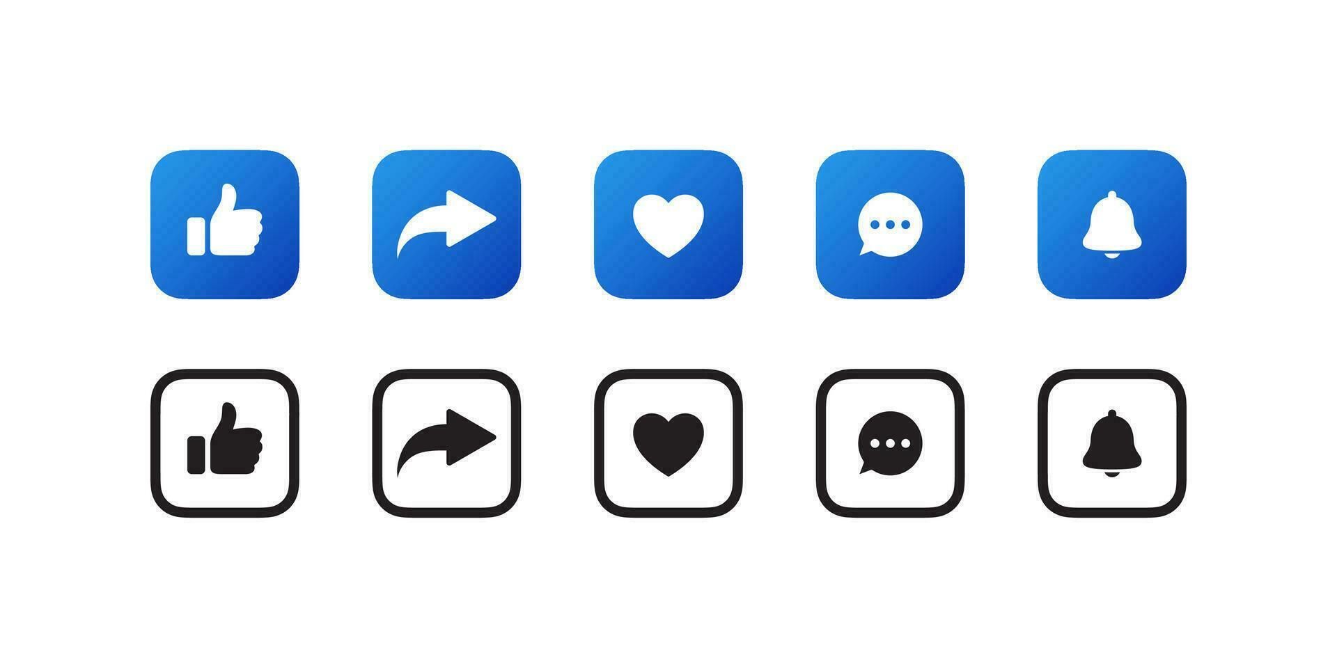 Like, comment, share, icons set. Social media interface icons. Vector scalable graphics