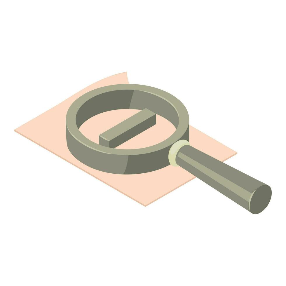 Magnifying icon isometric vector. Sheet of paper and magnifying glass with minus vector