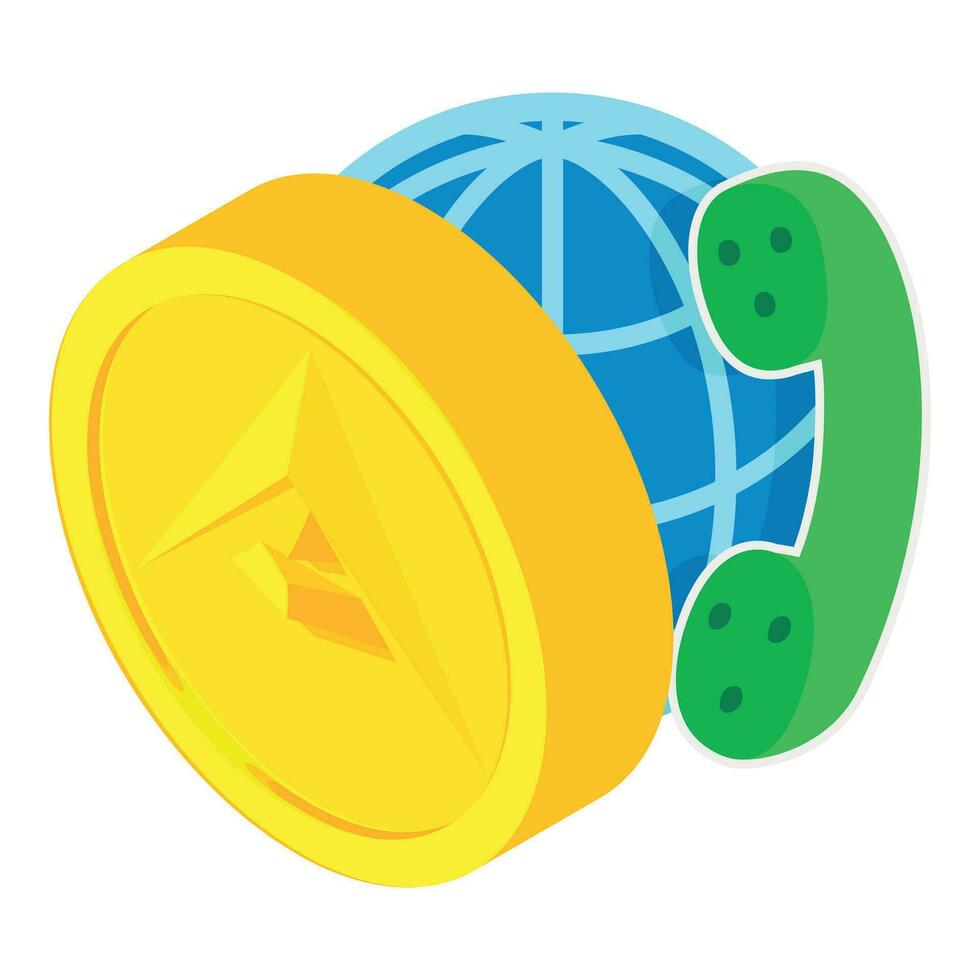 arca criptomoneda icono isométrica vector. dorado arca moneda cerca globo y auricular vector