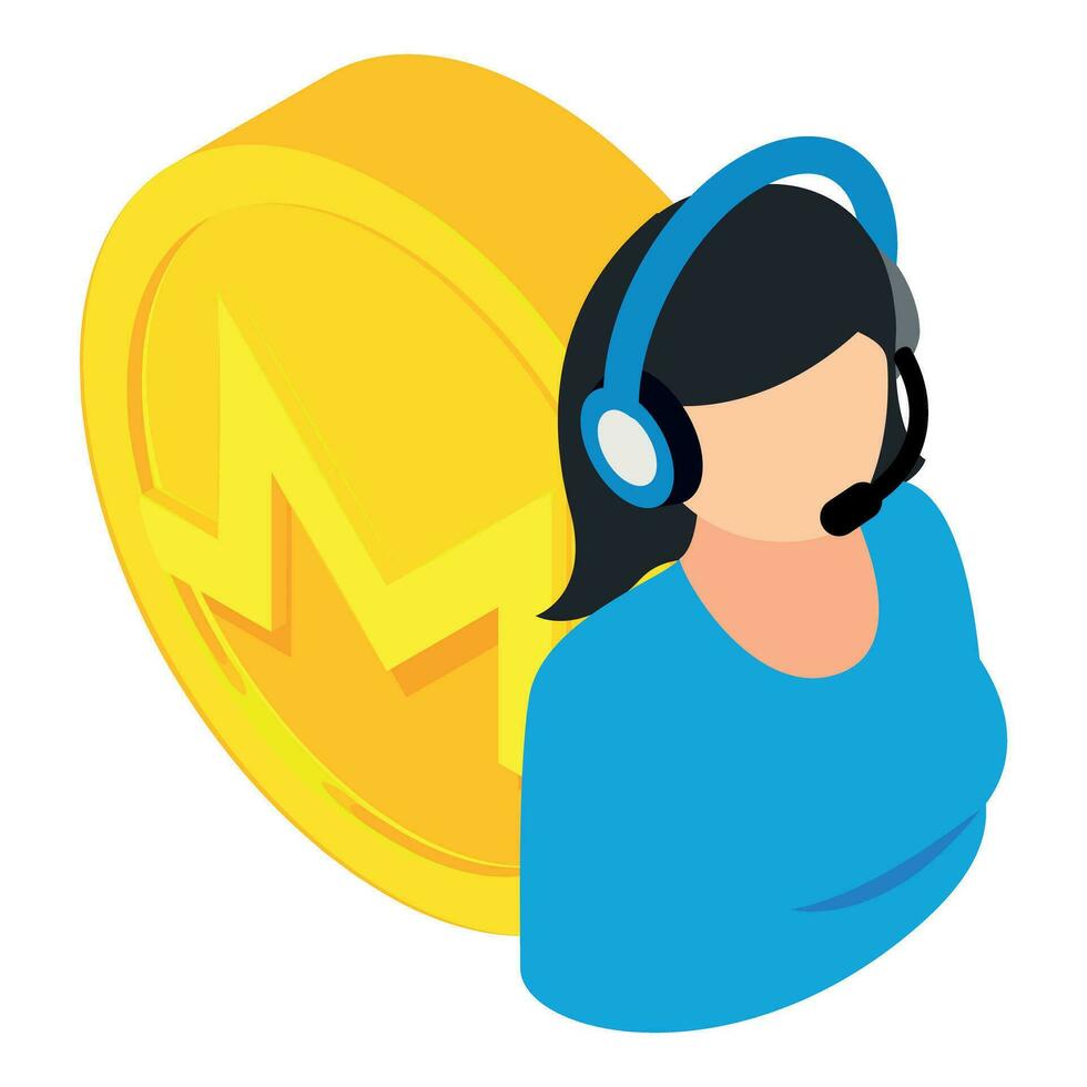 Monero cryptocurrency icon isometric vector. Monero coin and support operator vector