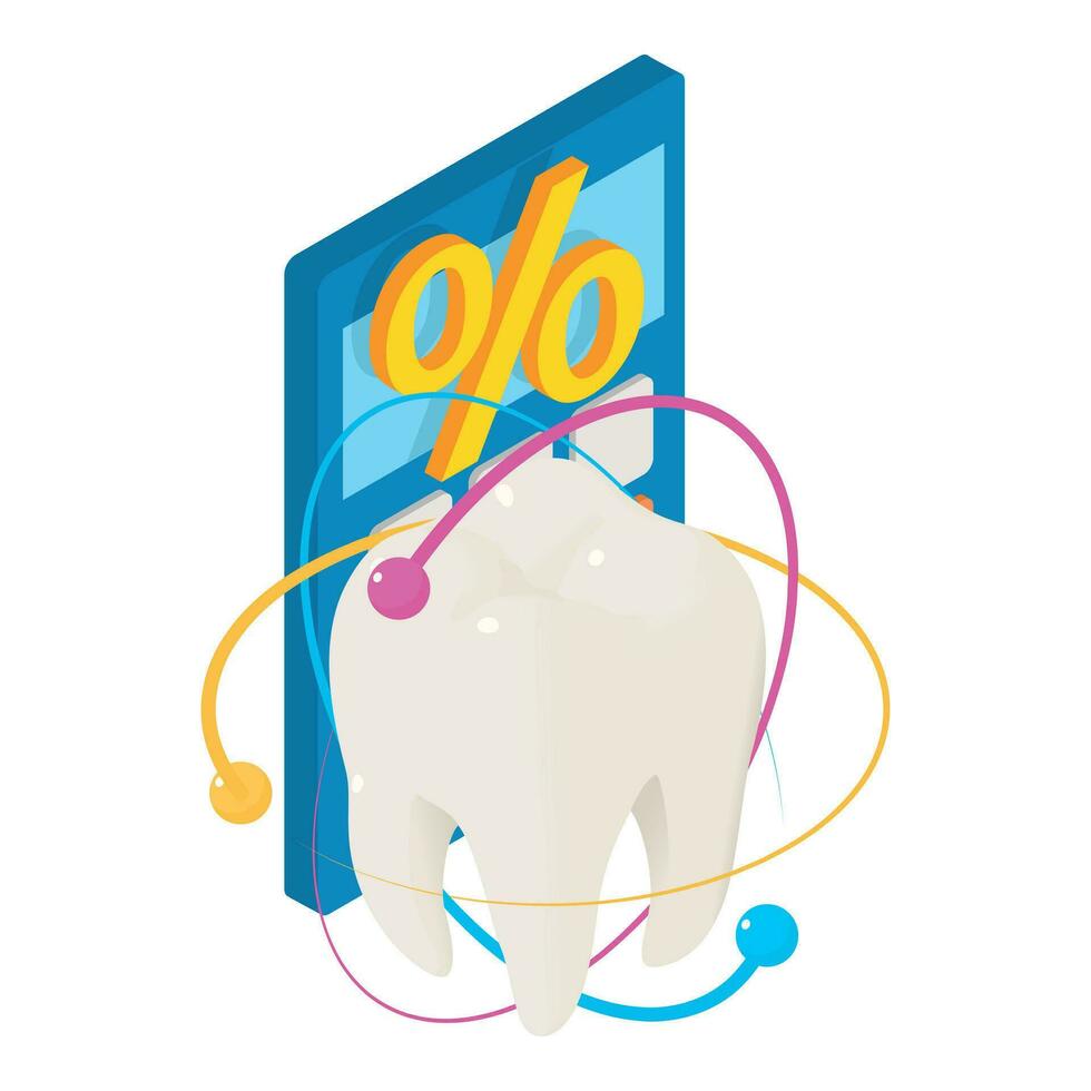 Dental care icon isometric vector. Healthy human tooth model and calculator icon vector