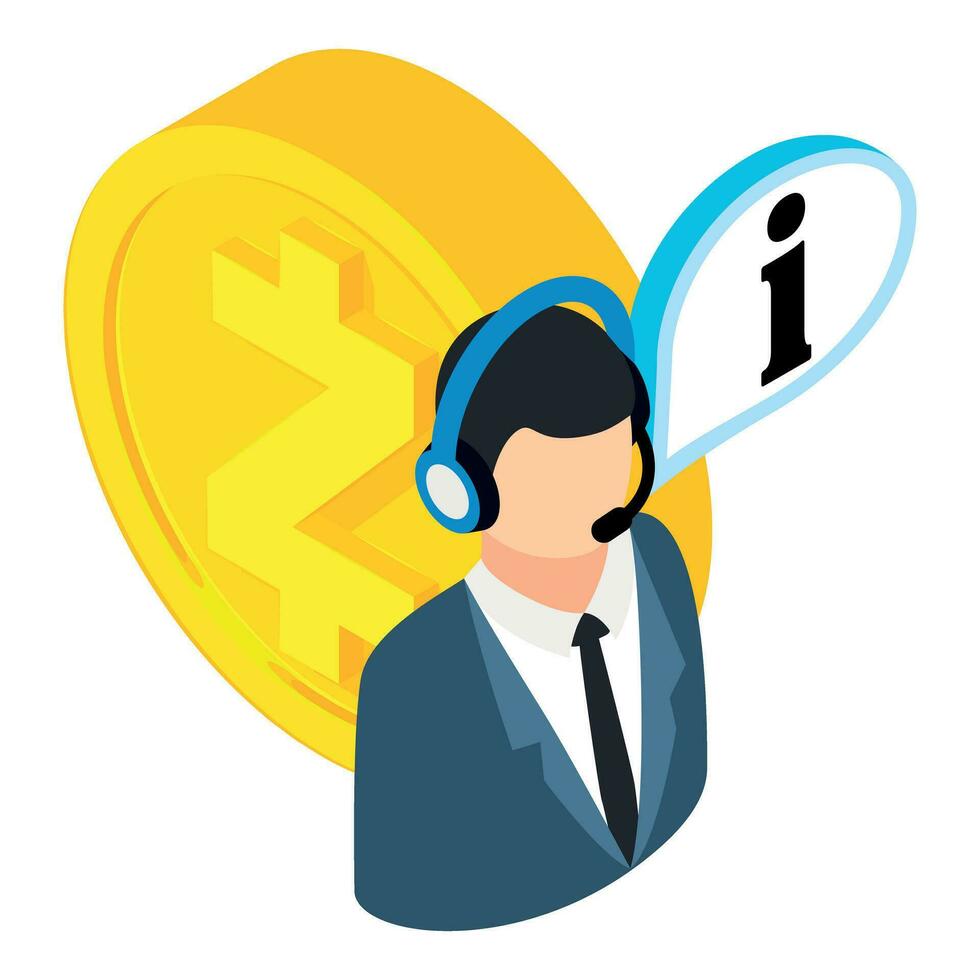 Zcash cryptocurrency icon isometric vector. Gold zcash coin and support operator vector