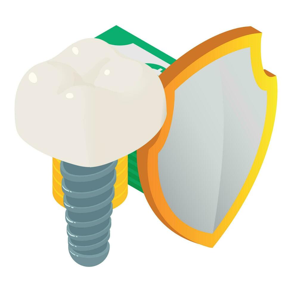 Tooth implantation icon isometric vector. Dental implant model and dollar bill vector