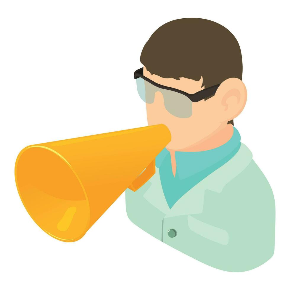Medic speech icon isometric vector. Male medic character with loudspeaker icon vector