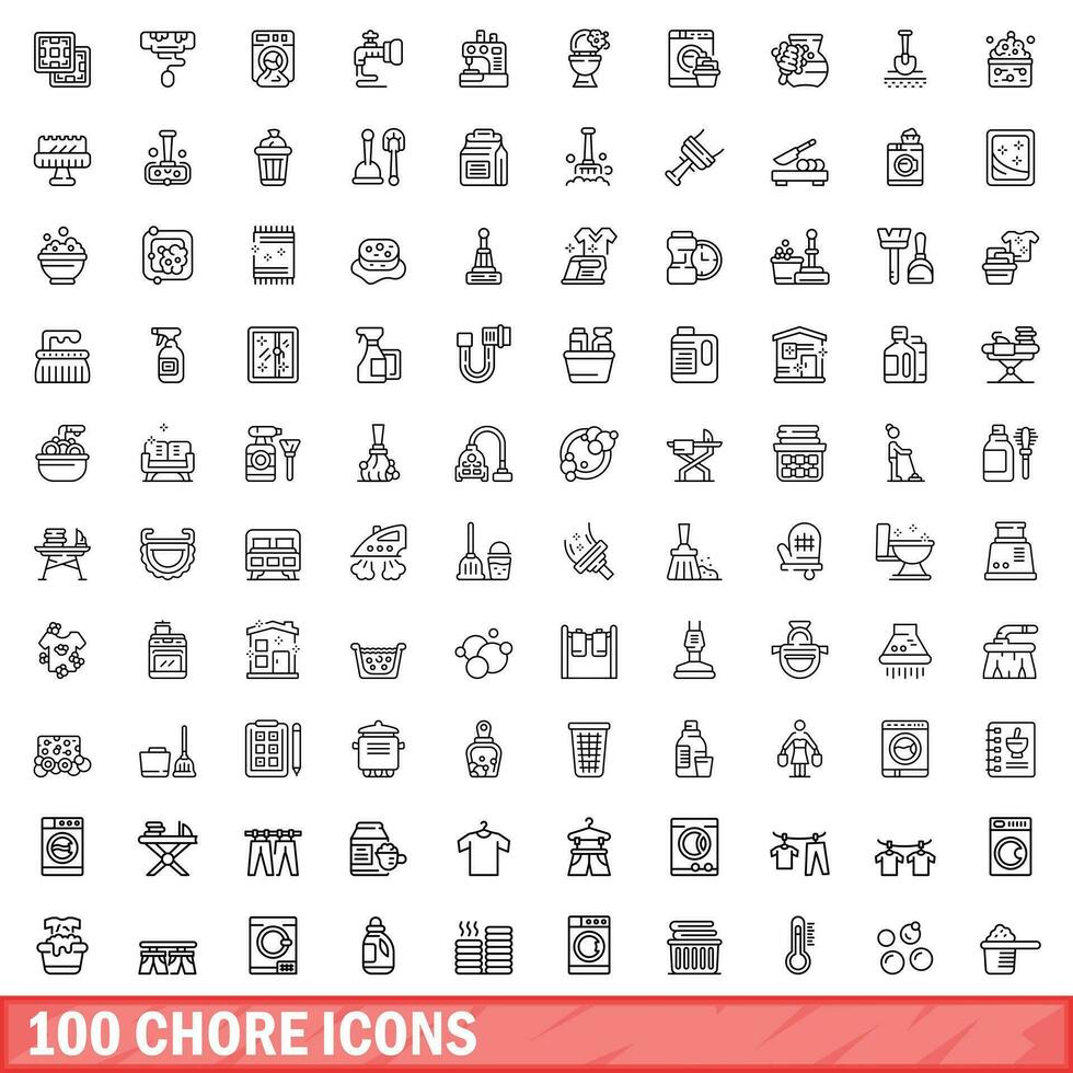 100 chore icons set, outline style vector