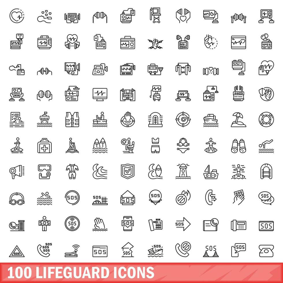 100 Salvavidas íconos colocar, contorno estilo vector