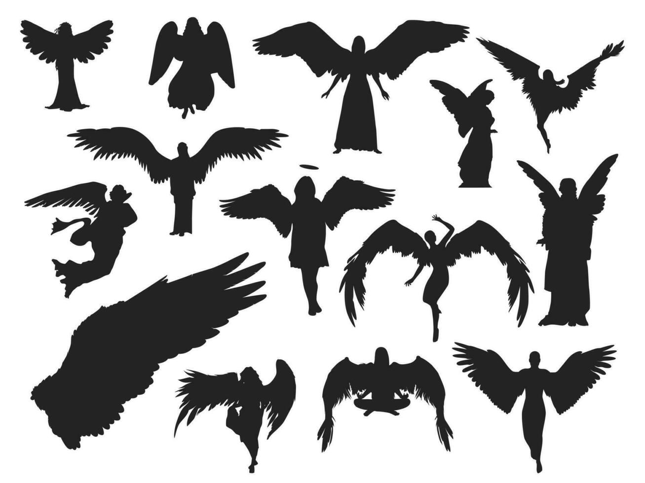 Set of angel silhouette vector