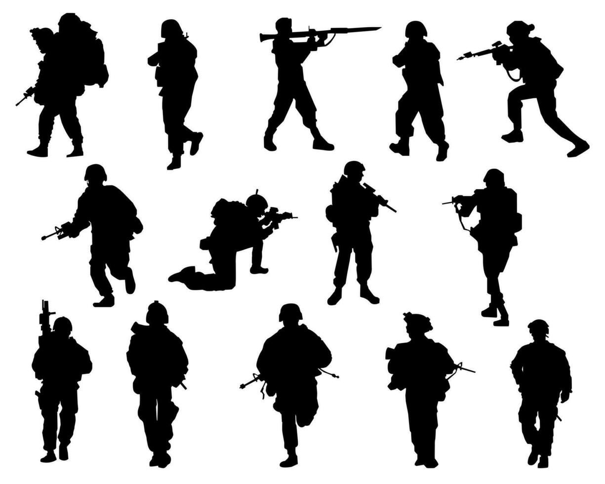 Vector military army soldier silhouette collection