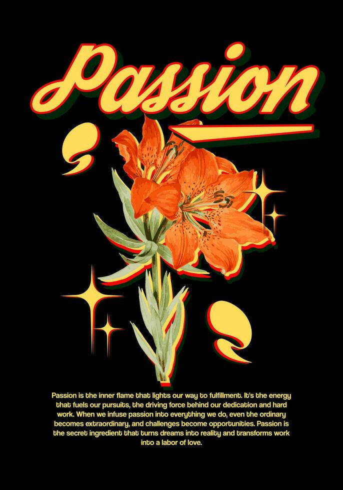 flower retro streetwear design Passion artwork graphic for t shirt and clothing vector