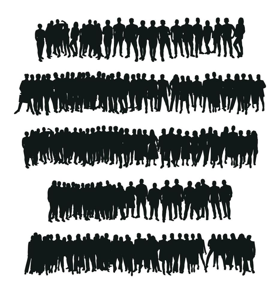 Image of crowd silhouette, group of people. Workers, audience, crowded, corporate, working, teamwork vector