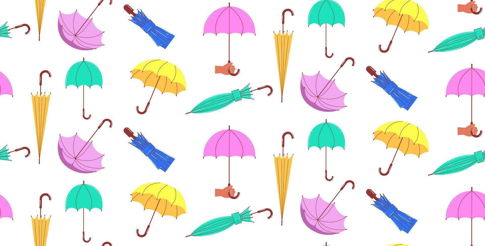 Seamless pattern of colorful umbrellas. Vector background in cartoon style on a white isolated background.