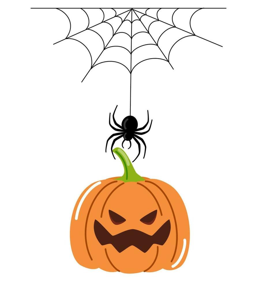 Happy Halloween. Halloween concept with cobweb, spider, pumpkin. Vector illustration design template for banner or poster.