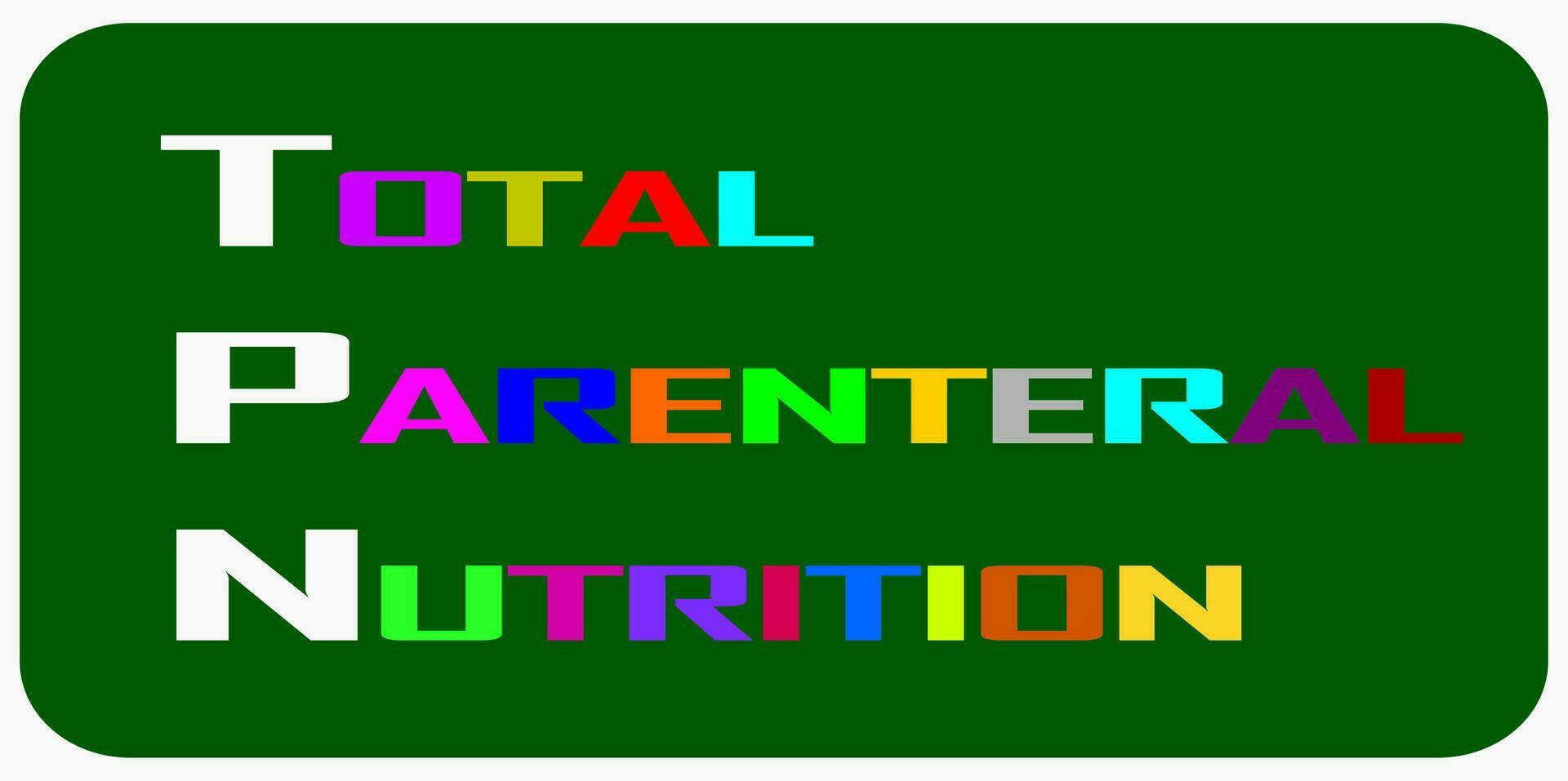 tpn-total parenteral nutrición. componer de ivfe, aminado ácidos, dextrosa, mineral, rastro elemento, y agua. carta, nombre, palabra., texto conceptos. vector