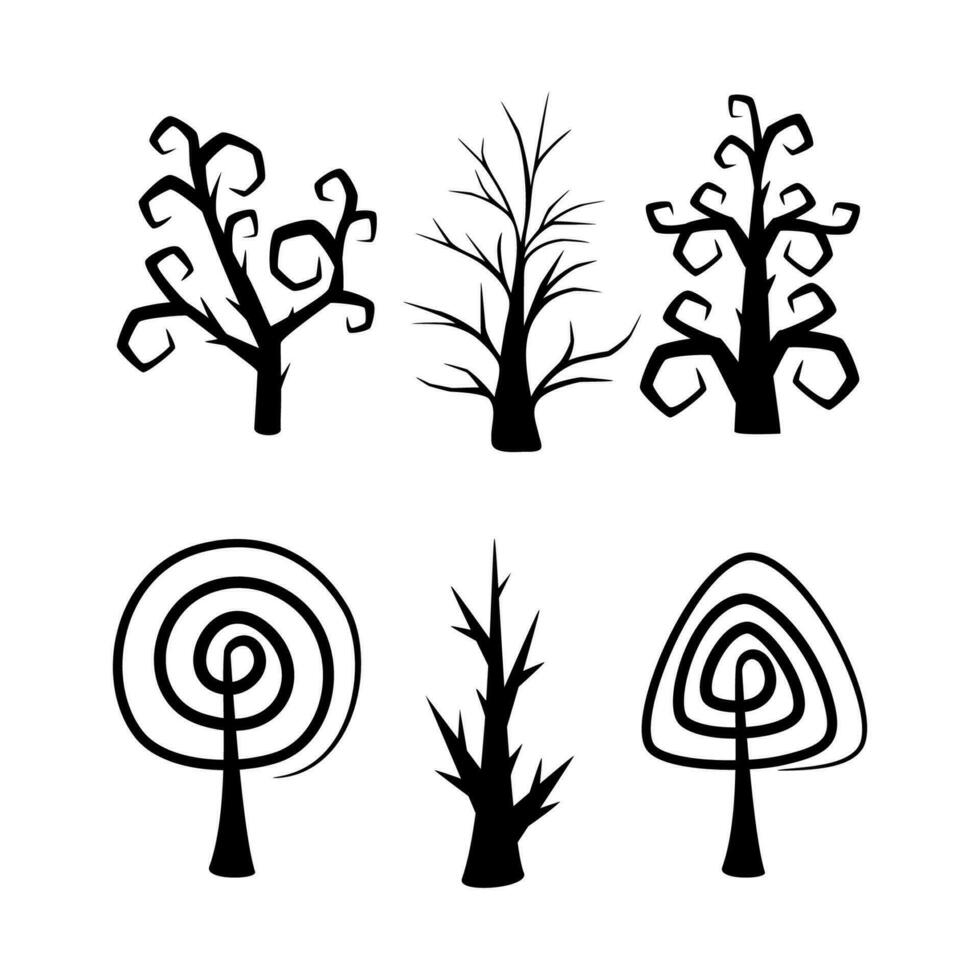 Vector illustration of halloween decorative tree. Black silhouettes on a white background.