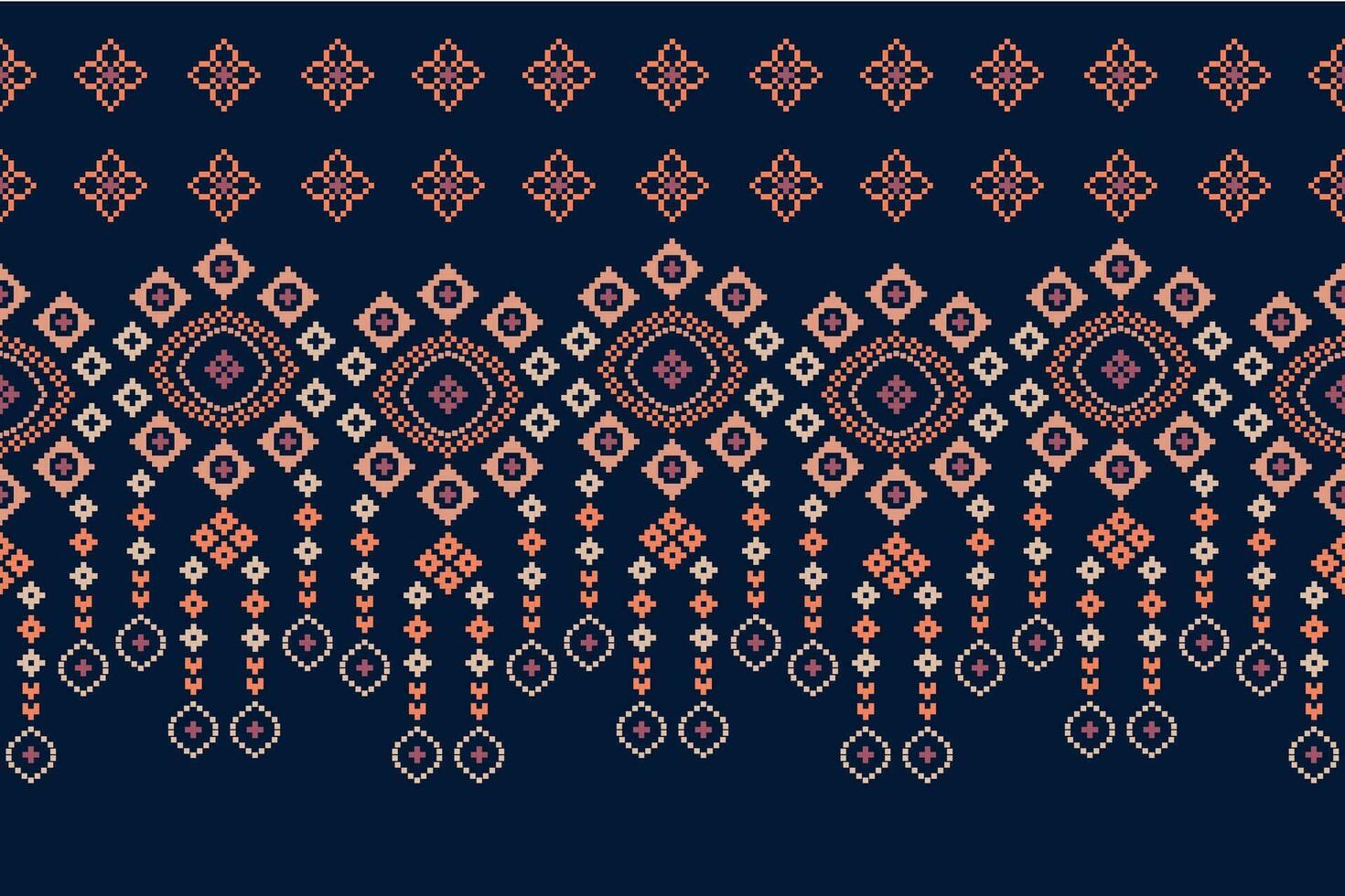 Ethnic geometric fabric pattern Cross Stitch.Ikat embroidery Ethnic oriental Pixel pattern blue background. Abstract,vector,illustration. Texture,clothing,frame,decoration,motifs,silk wallpaper. vector
