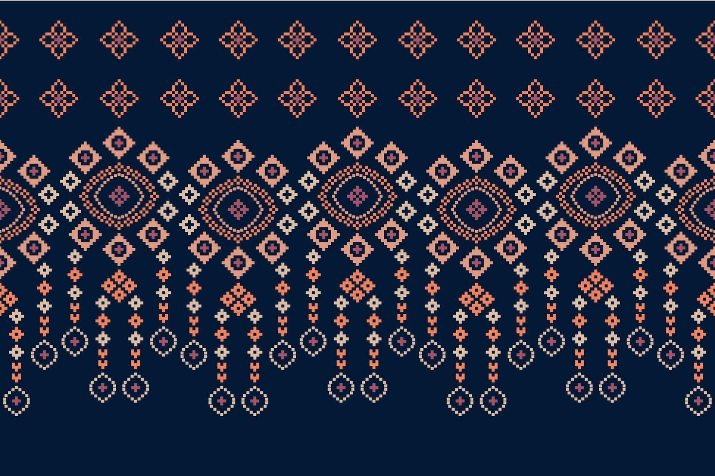 Ethnic geometric fabric pattern Cross Stitch.Ikat embroidery Ethnic oriental Pixel pattern blue background. Abstract,vector,illustration. Texture,clothing,frame,decoration,motifs,silk wallpaper. vector