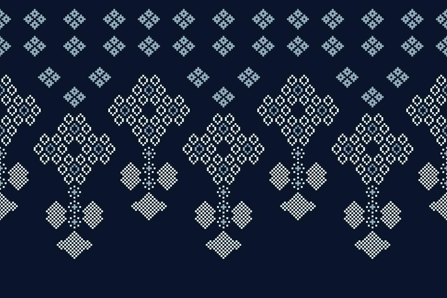 Ethnic geometric fabric pattern Cross Stitch.Ikat embroidery Ethnic oriental Pixel pattern blue background. Abstract,vector,illustration. Texture,clothing,frame,decoration,motifs,silk wallpaper. vector