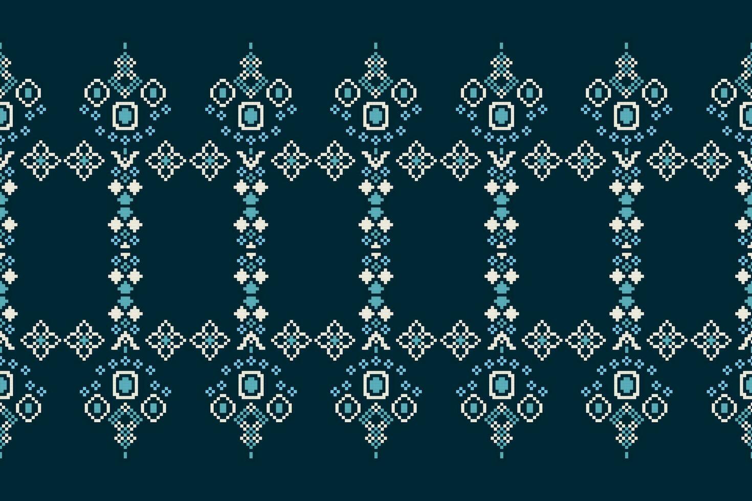 Ethnic geometric fabric pattern Cross Stitch.Ikat embroidery Ethnic oriental Pixel pattern blue background. Abstract,vector,illustration. Texture,clothing,frame,decoration,motifs,silk wallpaper. vector