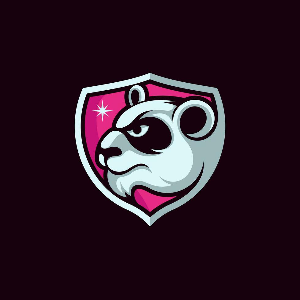 panda head simple logo with shield vector