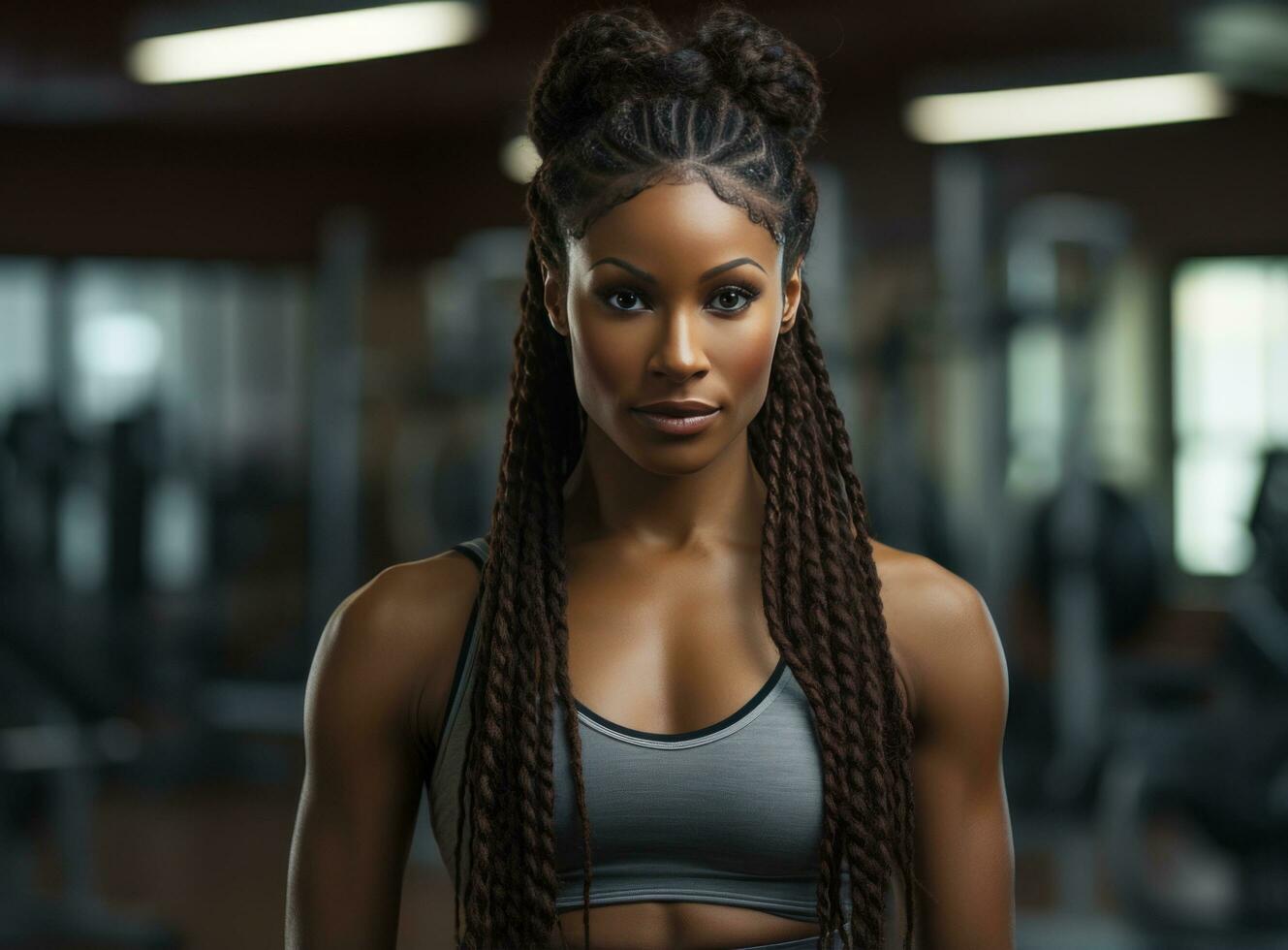 Young beautiful afro american beauty exercising in gym photo