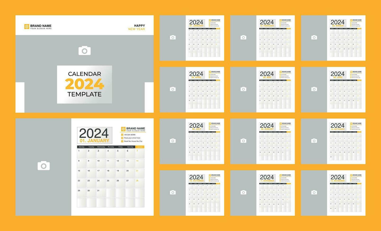 Desk Calendar 2024 template. 12 months included. Editable 2024 calendar design. Vector illusrtation