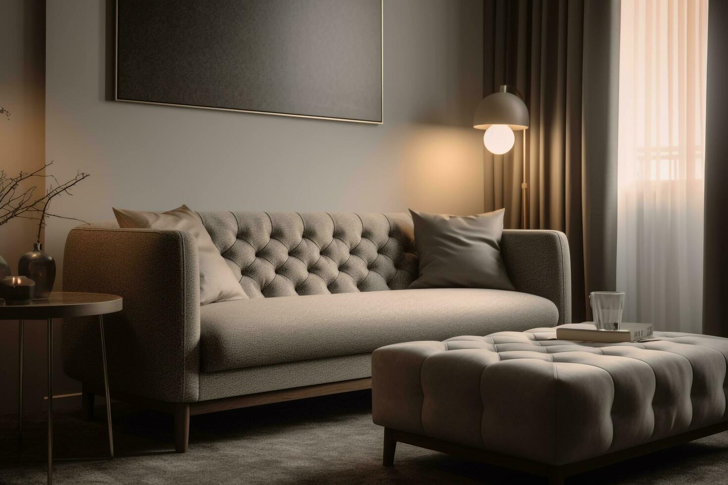 living room with a comfortable sofa and empty space, AI Generated photo