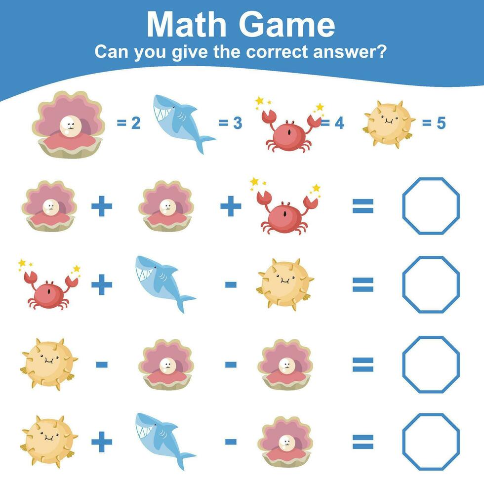 Math game for children. Count and write the answer. Educational printable math worksheet. Vector illustration
