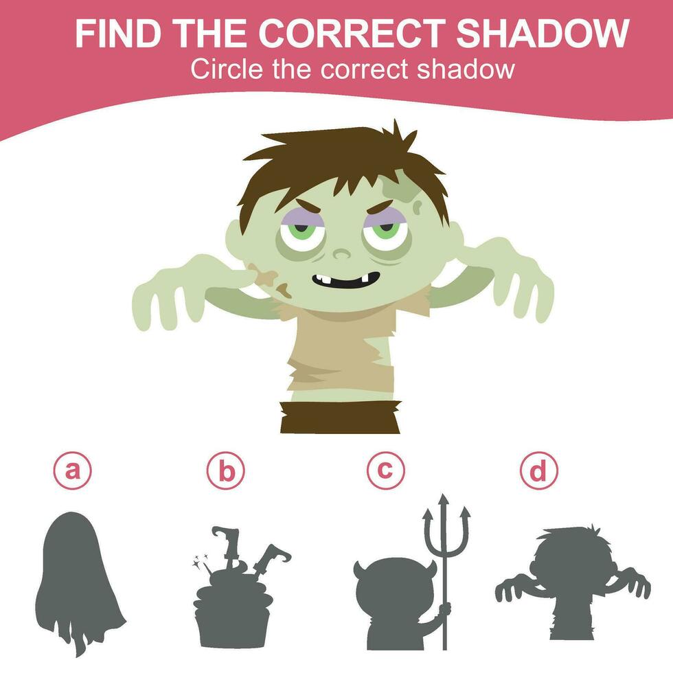 Find the correct shadow. Match the image with the shadow. Worksheet for kid. Educational printable worksheet vector