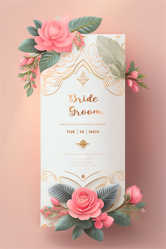 Beautiful modern floral minimalist wedding invitation template psd