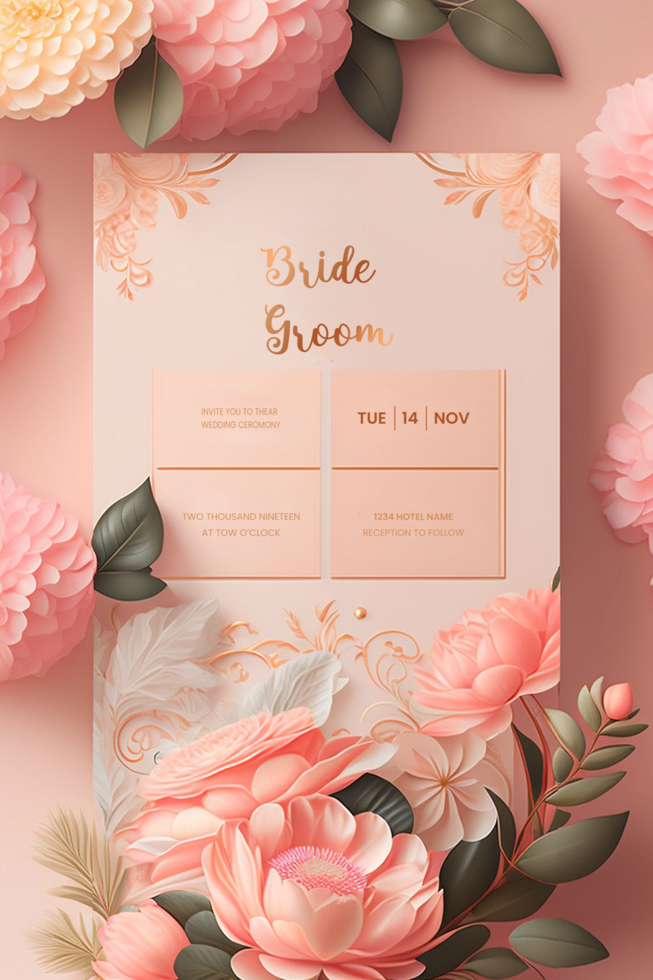 Beautiful modern floral minimalist wedding invitation template psd