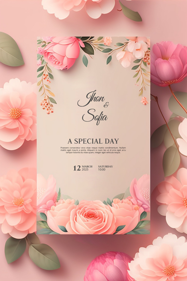 lindo moderno floral minimalista Casamento convite modelo psd