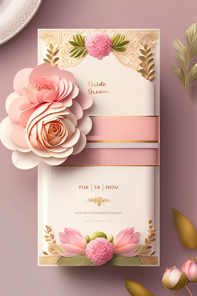 Beautiful modern floral minimalist wedding invitation template psd