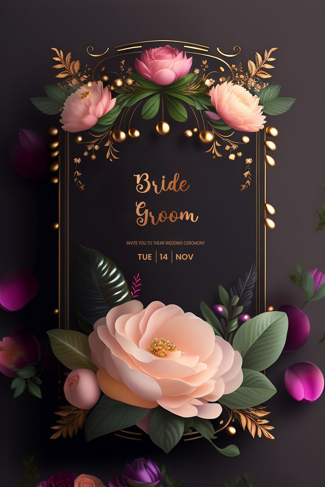 Beautiful modern floral minimalist wedding invitation template psd