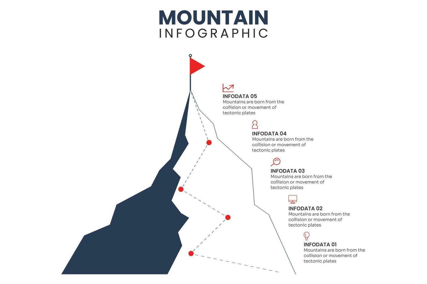 Mountain journey path. Route challenge infographic career top goal growth plan journey to success. Business climbing concept vector