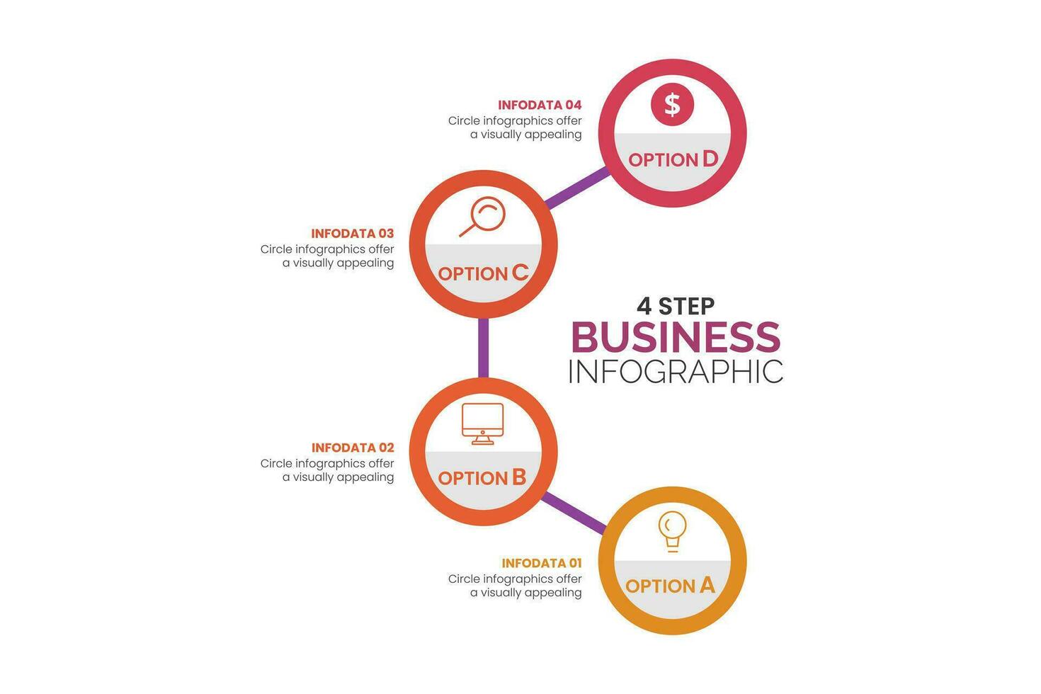 Circular scheme with four round paper white elements. Concept of cyclic business process with 4 stages. Minimal infographic design template. Modern flat vector illustration for data visualization