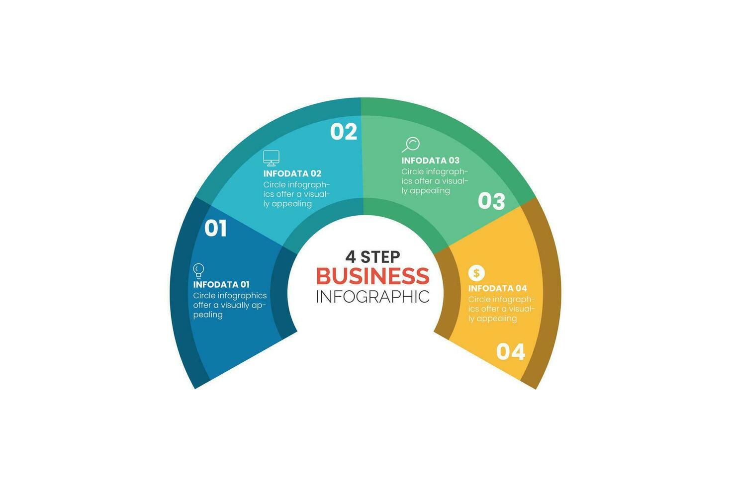 Circle chart infographic template with 4 options for presentations, advertising, layouts, annual reports. Vector illustration.