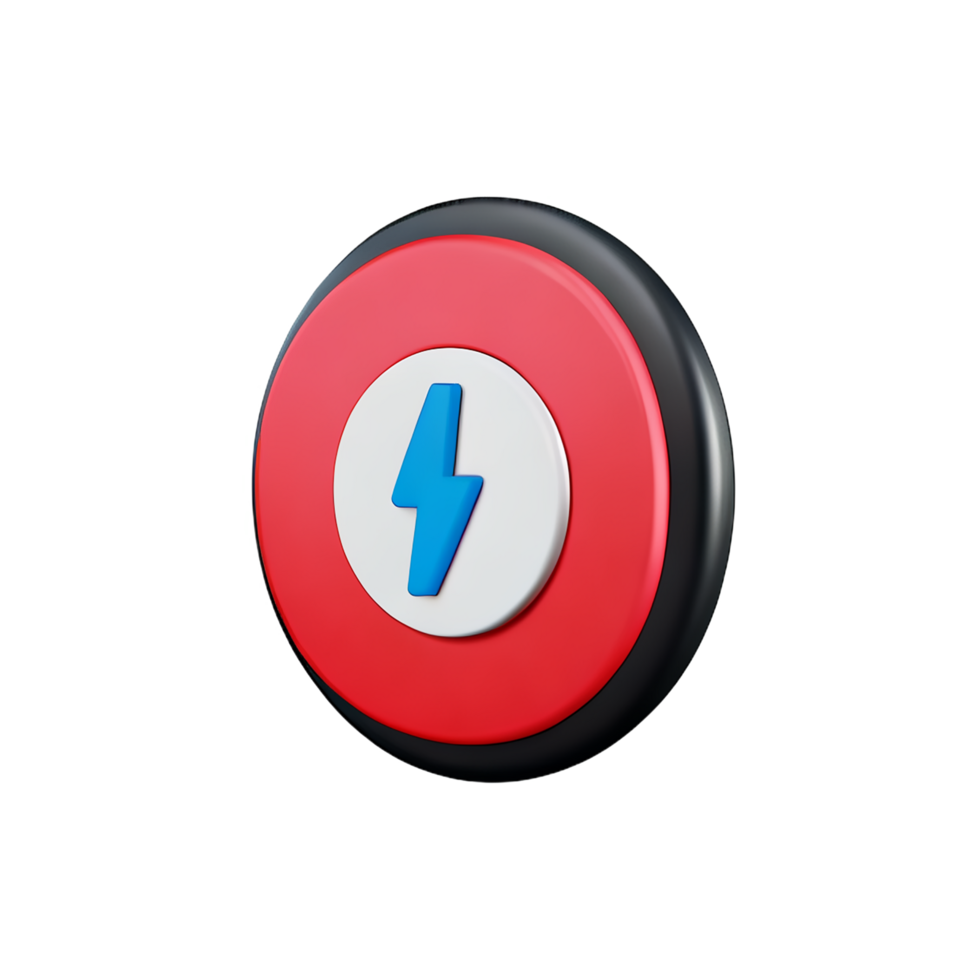 a red button with a blue lightning bolt on it png