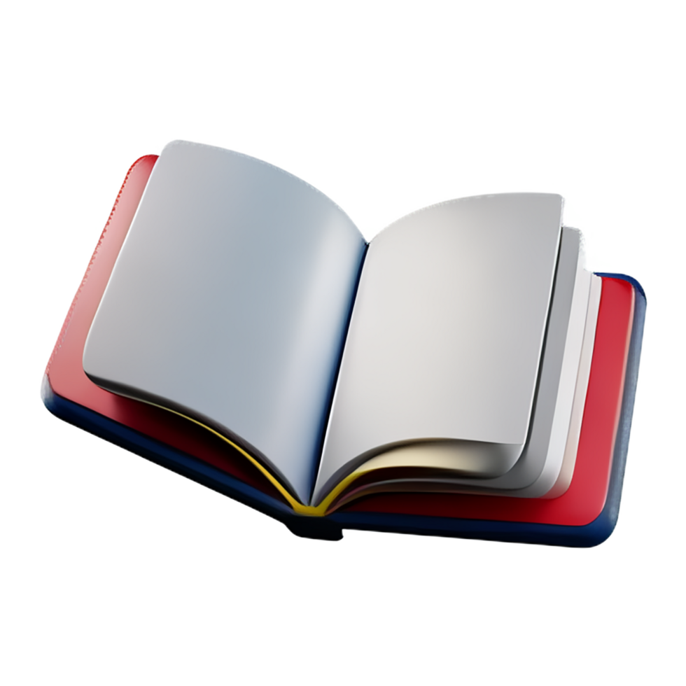 an open book with a red and blue cover png