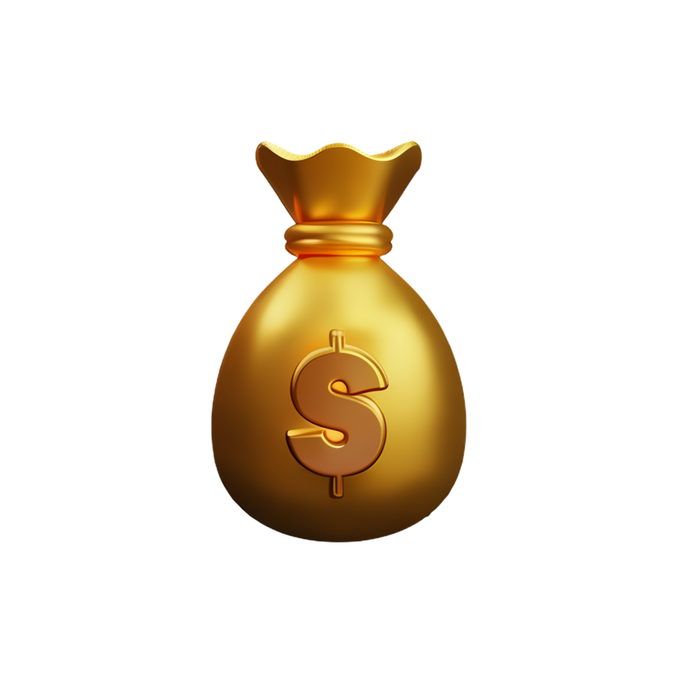 golden money bag icon on transparent background png