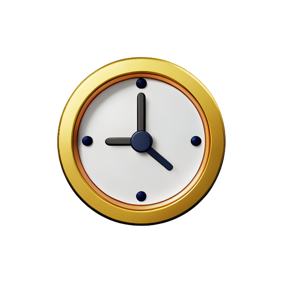 gold clock icon on transparent background png