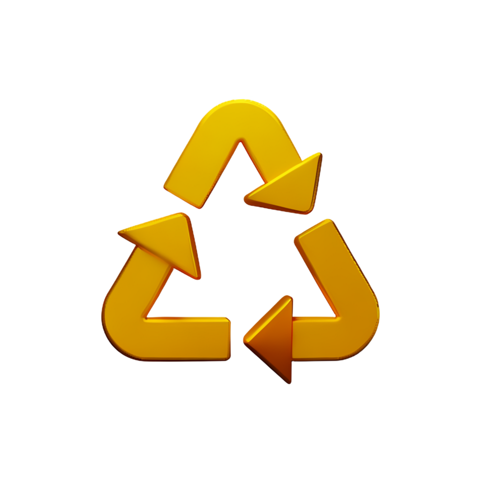 a golden recycling symbol on a transparent background png