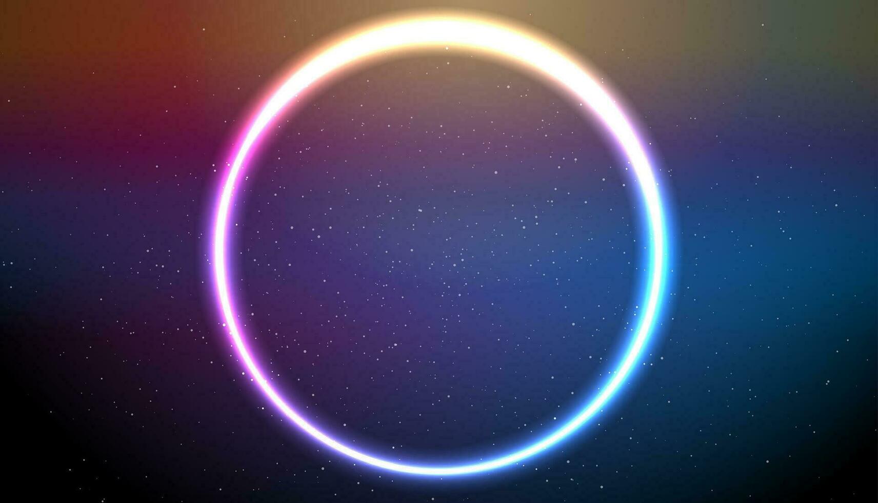 Bright shiny neon circle ring on starry sky vector