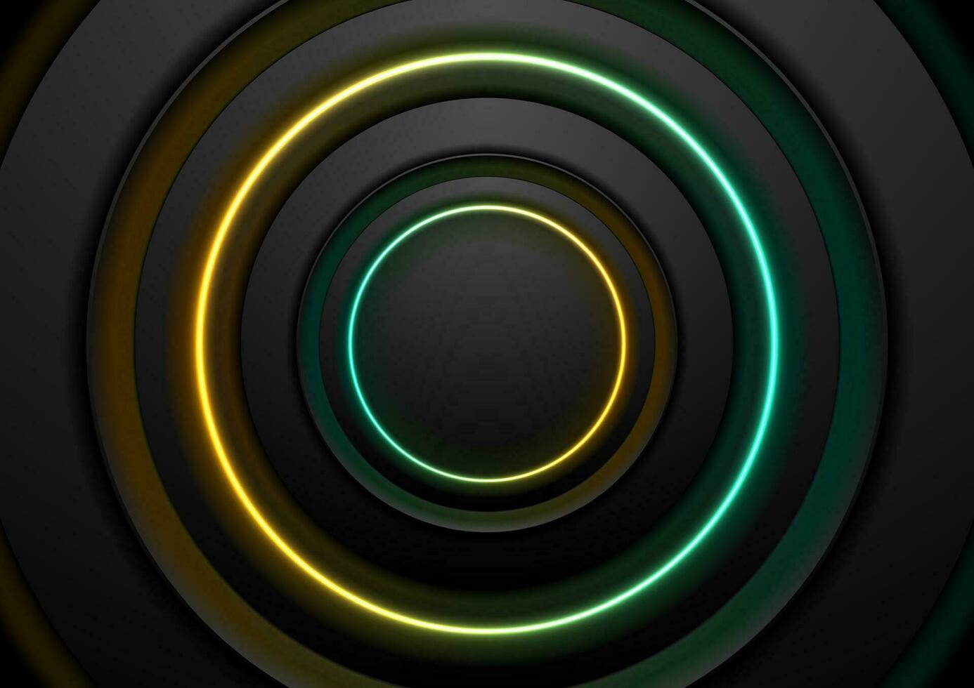 Technology abstract background with black circles and neon shiny rings vector