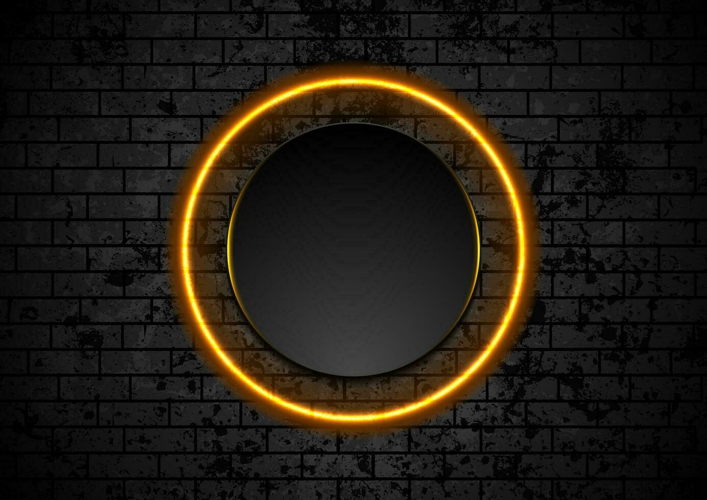 Orange neon circle on grunge brick wall background vector