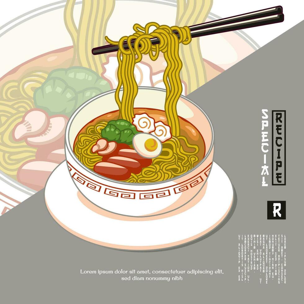 a bowl of ramen noodle illustration vector design